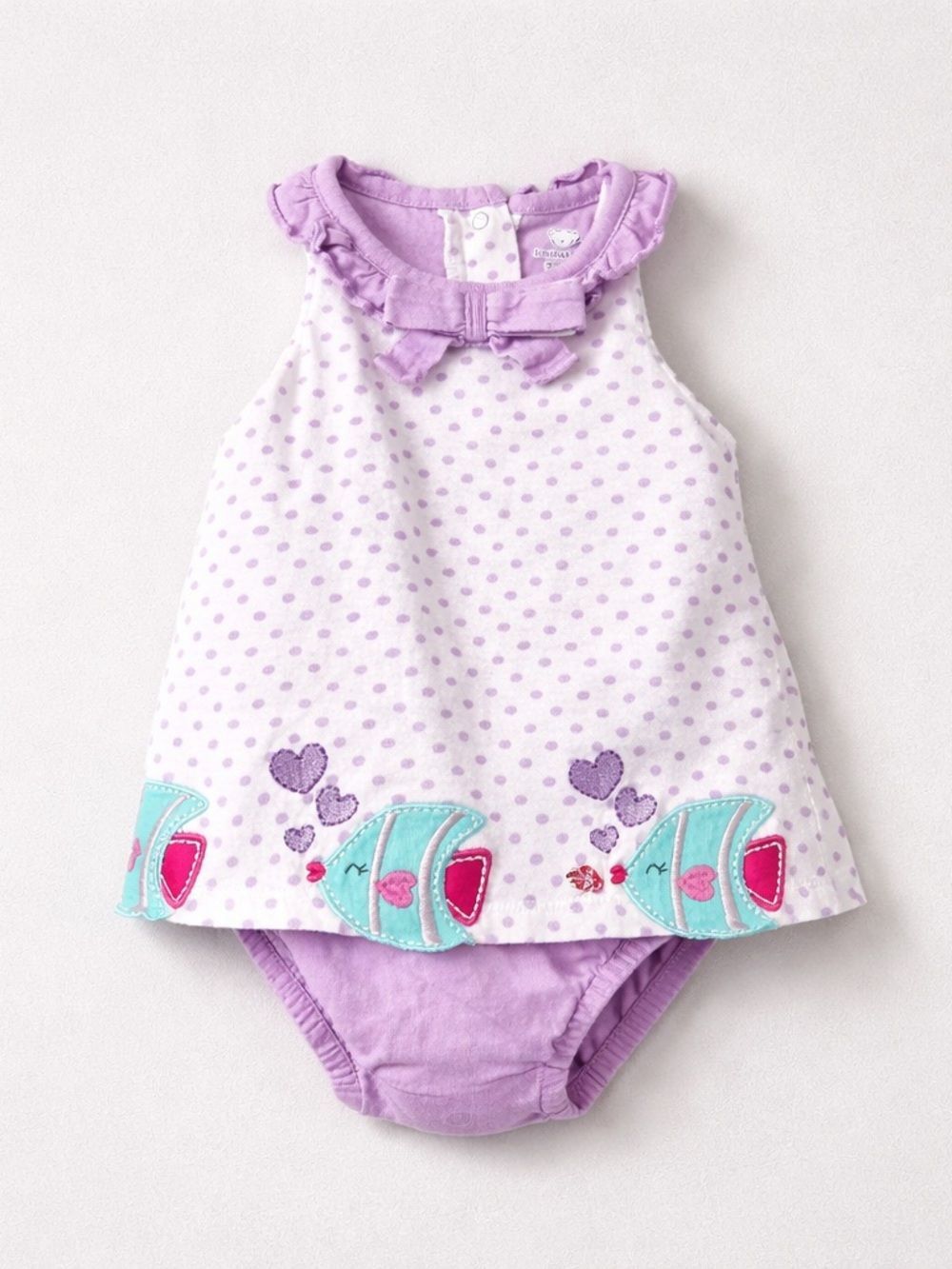 Koala Baby Purple Polkadot Bodysuit Dress With Fish Appliqus 3-6 Months